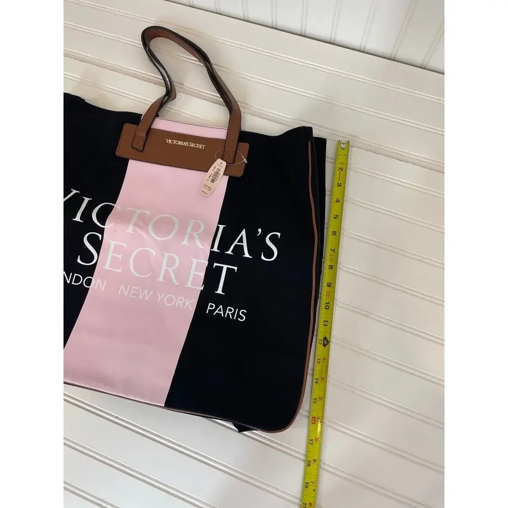 NWT Victoria's Secret Weekender Tote Bag Purse London New York Paris Black Pink